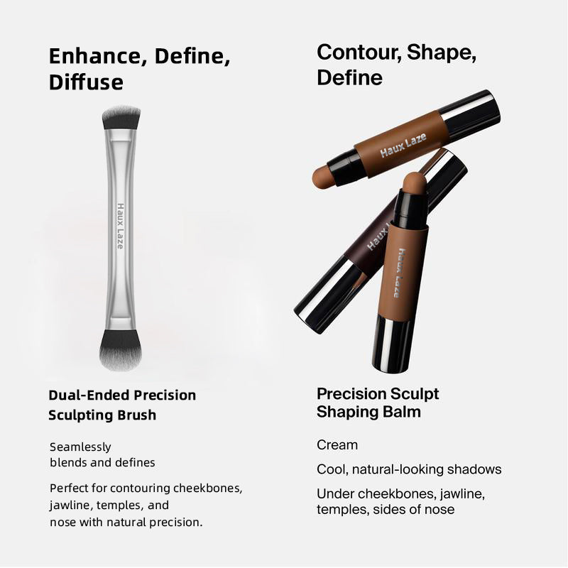 SHAPING DUO - Contour Stick & Sculpting Brush Set with 9 Shadow-Inducing Tones For Precision and Versatility